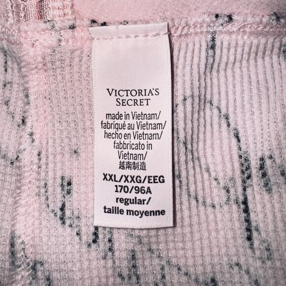 Victorias Secret 2XL Baby Pink Thermal Pajama Set Top Pants Waffle Cursive Print - Picture 8 of 9